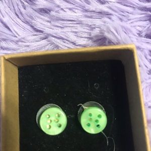 Green button earrings